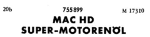 MAC HD SUPER-MOTORENÖL Logo (DPMA, 20.12.1960)