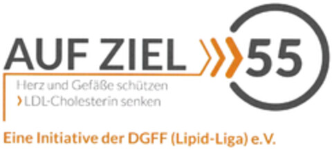 AUFZIEL 55 Herz und Gefäße schützen >LDL-Cholesterin senken eine Initiative der DGFF (Lipid-Liga) e.V. Logo (DPMA, 10.08.2021)