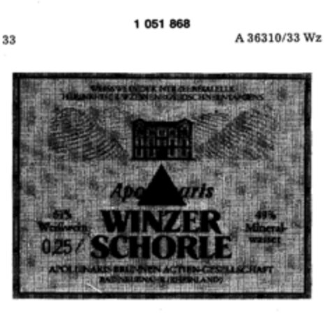 Apollinaris WINZER SCHORLE Logo (DPMA, 11/08/1982)