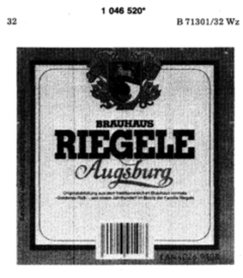 BRAUHAUS RIEGELE Augsburg Logo (DPMA, 03.11.1982)