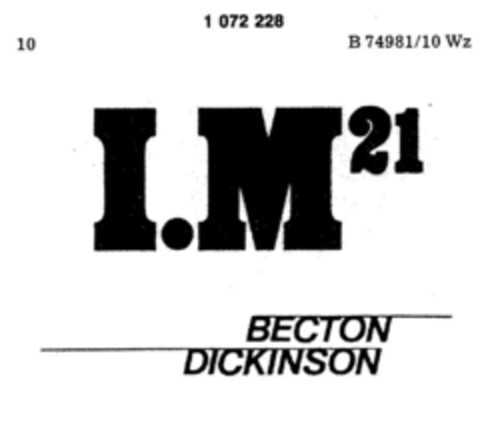 I.M 21 BECTON DICKINSON Logo (DPMA, 18.07.1984)