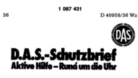 D.A.S.-Schutzbrief Aktive Hilfe-Rund um die Uhr Logo (DPMA, 04.05.1985)