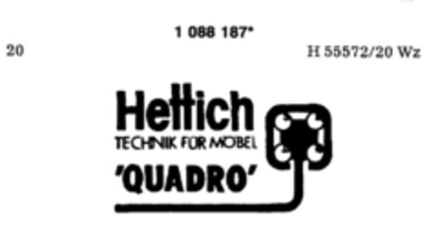 Hettich "QUADRO" TECHNIK FÜR MÖBEL Logo (DPMA, 01.02.1986)