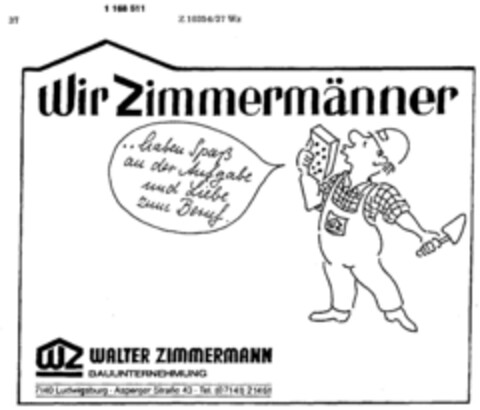 WZ WALTER ZIMMERMANN BAUUNTERNEHMUNG Logo (DPMA, 12.04.1990)