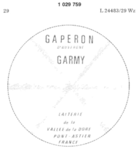 GAPERON D`AUVERGNE GARMY Logo (DPMA, 25.09.1980)