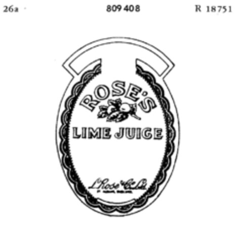 ROSE`S LIME JUICE Logo (DPMA, 18.04.1964)