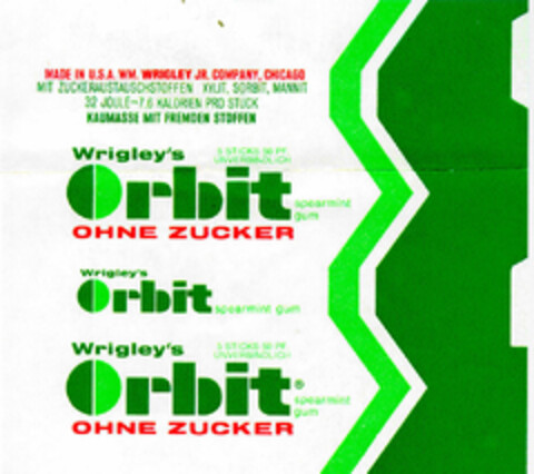 Wrigley's Orbit OHNE ZUCKER Logo (DPMA, 20.02.1976)