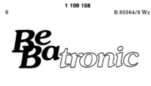 BeBatronic Logo (DPMA, 16.10.1986)