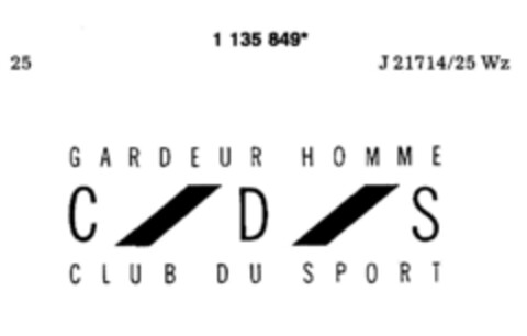 GARDEUR HOMME C D S CLUB DU SPORT Logo (DPMA, 24.02.1987)