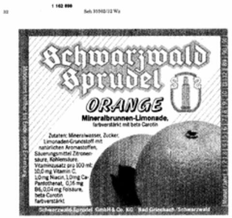 Schwarzwald Sprudel ORANGE Mineralbrunnen-Limonade Logo (DPMA, 19.07.1989)