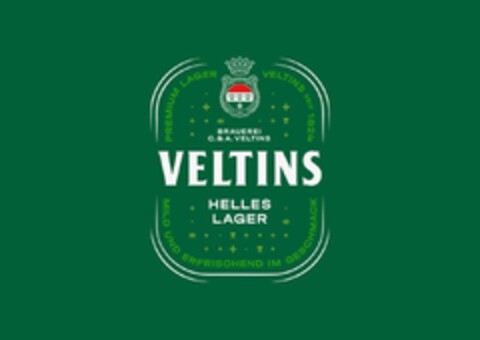 BRAUEREI C. & A. VELTINS VELTINS HELLES LAGER PREMIUM LAGER VELTINS SEIT 1824 MILD UND ERFRISCHEND IM GESCHMACK Logo (DPMA, 08/07/2024)