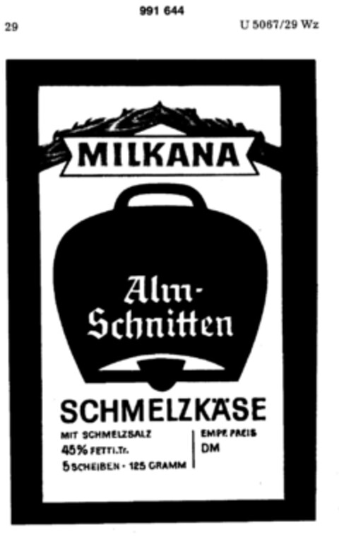 MILKANA Alm-Schnitten SCHMELZKÄSE Logo (DPMA, 01/15/1979)