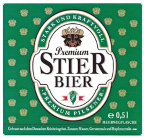 STARK UND KRAFTVOLL Premium STIER BIER · PREMIUM PILSENER · Logo (DPMA, 12/14/2009)