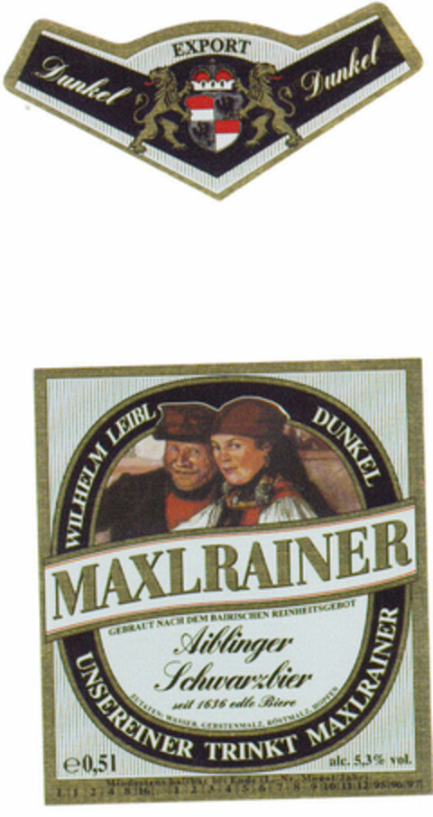 MAXLRAINER Schwarzbier Logo (DPMA, 01.06.1995)