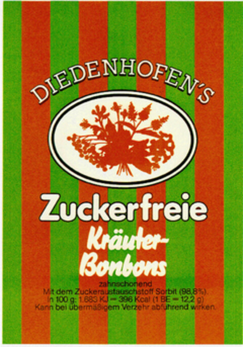 DIEDENHOFEN`S Zuckerfreie Kräuter-Bonbons Logo (DPMA, 07.02.1984)