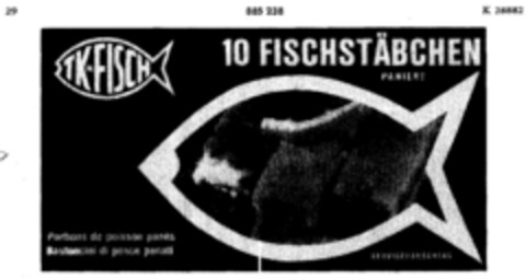 TK FISCH 10 FISCHSTÄBCHEN PANIERT Logo (DPMA, 13.08.1968)