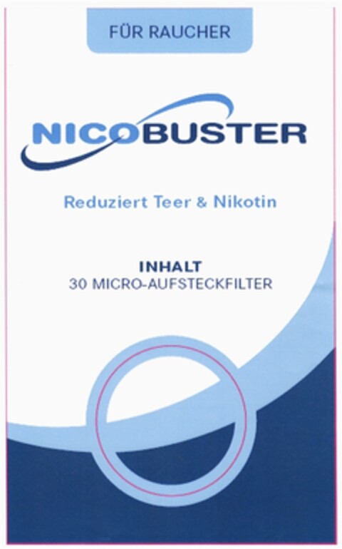 FÜR RAUCHER NICOBUSTER Reduziert Teer & Nikotin INHALT 30 MICRO-AUFSTECKFILTER Logo (DPMA, 05/25/2009)