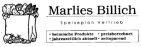Marlies Billich Speiseplan Vertrieb Logo (DPMA, 30.05.1998)