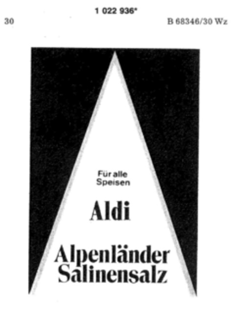 Für alle Speisen Aldi Alpenländer Salinensalz Logo (DPMA, 20.07.1981)