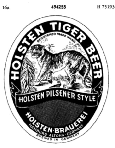 HOLSTEN TIGER BEER HOLSTEN PILSENER STYLE Logo (DPMA, 13.01.1937)