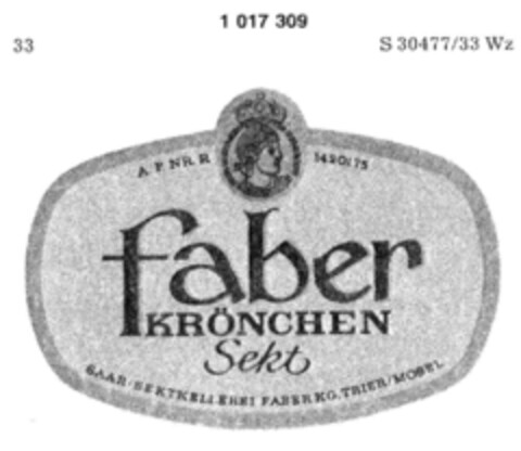 faber KRÖNCHEN Sekt SAAR-SEKTKELLEREI FABER KG, TRIER/MOSEL Logo (DPMA, 03.12.1976)