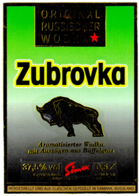 Zubrovka ORIGINAL RUSSISCHER WODKA Logo (DPMA, 26.02.2000)