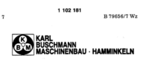 KARL BUSCHMANN MASCHINENBAU HAMMINKELN Logo (DPMA, 06/28/1986)