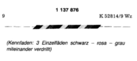 (Kennfaden: 3 Einzelfäden schwarz - rosa - grau miteinander verdrillt) Logo (DPMA, 26.05.1988)