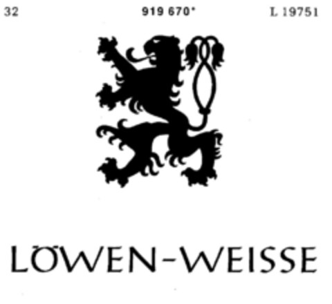 LÖWEN-WEISSE Logo (DPMA, 02/27/1974)