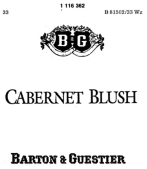 B&G BABERNET BLUSH BARTON&GUESTIER Logo (DPMA, 07.04.1987)