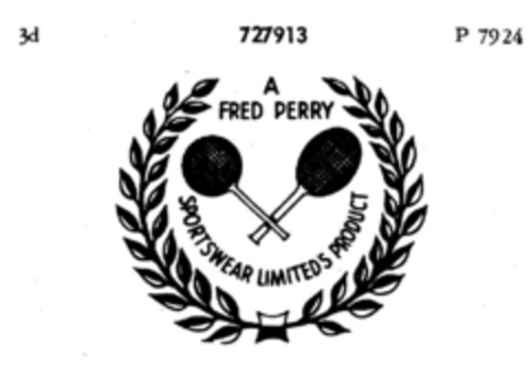 A FRED PERRY SPORTSWEAR LIMITED'S PRODUCT Logo (DPMA, 08/25/1958)