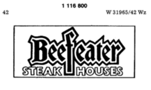 Beefeater STEAK HOUSES Logo (DPMA, 19.11.1981)