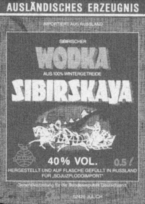 WODKA SIBIRSKAYA Logo (DPMA, 14.09.1990)