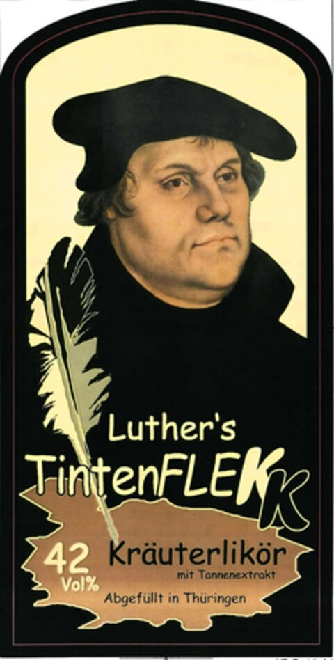 Luther's TintenFLEKK Kräuterlikör mit Tannenextrakt Abgefüllt in Thüringen 42 Vol% Logo (DPMA, 07.12.2016)