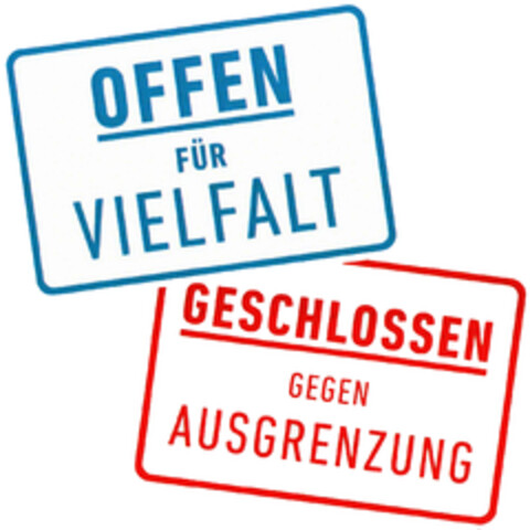 OFFEN FÜR VIELFALT GESCHLOSSEN GEGEN AUSGRENZUNG Logo (DPMA, 14.03.2024)
