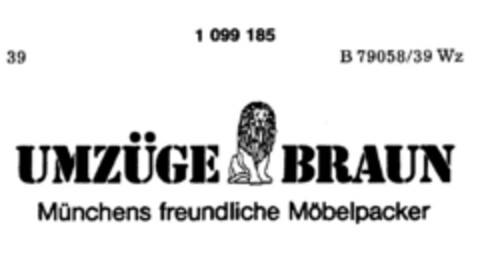 UMZÜGE BRAUN Münchens freundliche Möbelpacker Logo (DPMA, 20.03.1986)