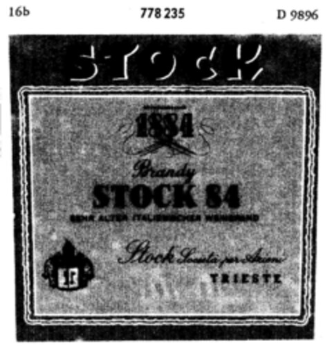 STOCK 84 Brandy SEHR ALTER ITALIENISCHER WEINBRAND Logo (DPMA, 10/23/1958)