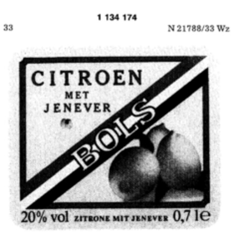 CITROEN MET JENEVER  BOLS Logo (DPMA, 28.07.1988)