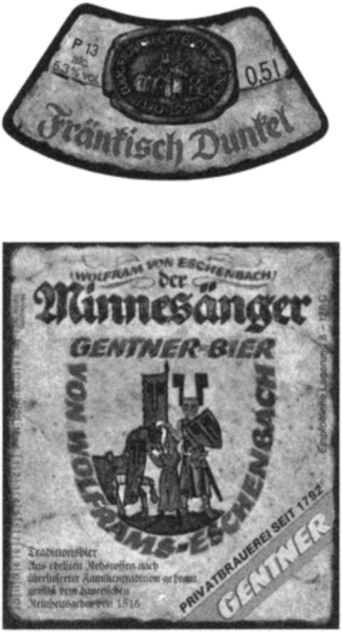 Fränkisch Dunkel GENTNER-BIER VON WOLFRAMS-ESCHENBACH Logo (DPMA, 31.08.1993)