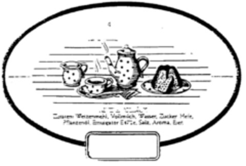 Zutaten: Weizenmehl, Vollmilch, Wasser, Zucker, Hefe, Pflanzenöl, Emulgator E 472e, Salz, Aroma, Eier. Logo (DPMA, 04/21/1998)