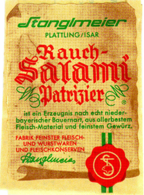 Stanglmeier Rauch-Salami Patrizier Logo (DPMA, 17.08.1974)