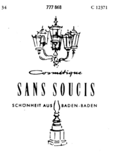 SANS SOUCIS Cosmétique SCHÖNHEIT AUS BADEN BADEN Logo (DPMA, 12.05.1962)