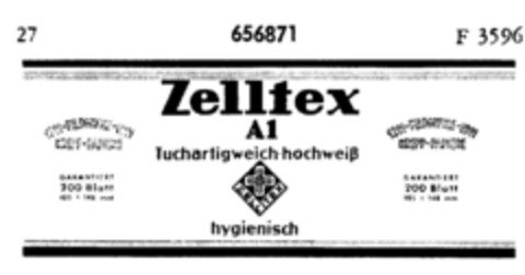 Zelltex A1 Tuchartigweich-hochweiß hygienisch Logo (DPMA, 14.07.1953)