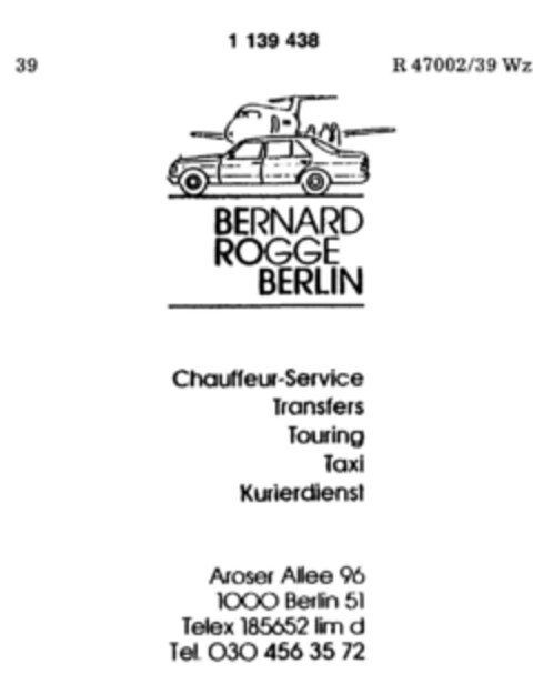 BERNARD ROGGE BERLIN Logo (DPMA, 02.08.1988)