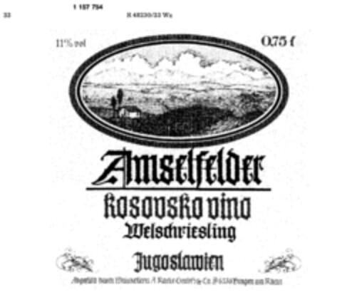 Amselfelder kosovsko vino Logo (DPMA, 30.06.1989)