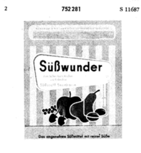 Süßwunder Zum Süßen beim Kochen und Einkochen Süßstoff Saccharin Logo (DPMA, 31.08.1960)