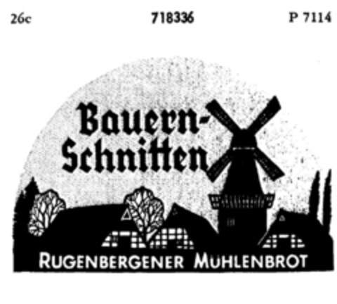 Bauern-Schnitten RUGENBERGENER MÜHLENBROT Logo (DPMA, 18.07.1957)