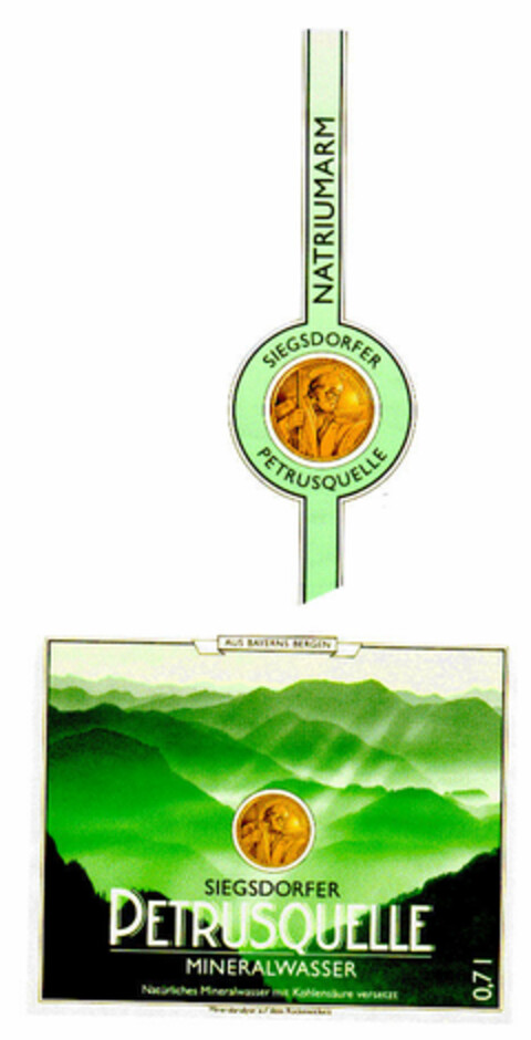 SIEGSDORFER PETRUSQUELLE NATRIUMARM MINERALWASSER Logo (DPMA, 12/18/1989)