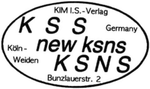 KSS new ksns KSNS KIM I.S.-Verlag Germany Köln-Weiden Bunzlauerstr. 2 Logo (DPMA, 11.05.2018)