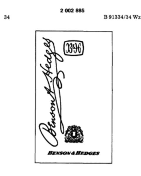 BENSON & HEDGES B & H Logo (DPMA, 22.11.1990)